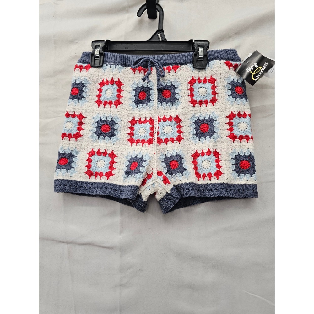 Art Class Girls Crochet Granny Square Shorts Blue Cotton Blend Casual Size M